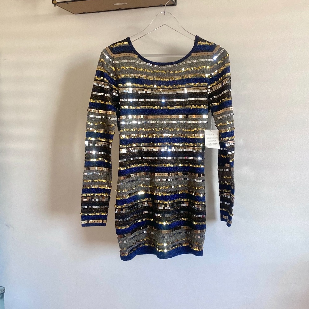 🪞 NWT embroidered sequin long sleeve open back midi dress by victoria’s secret